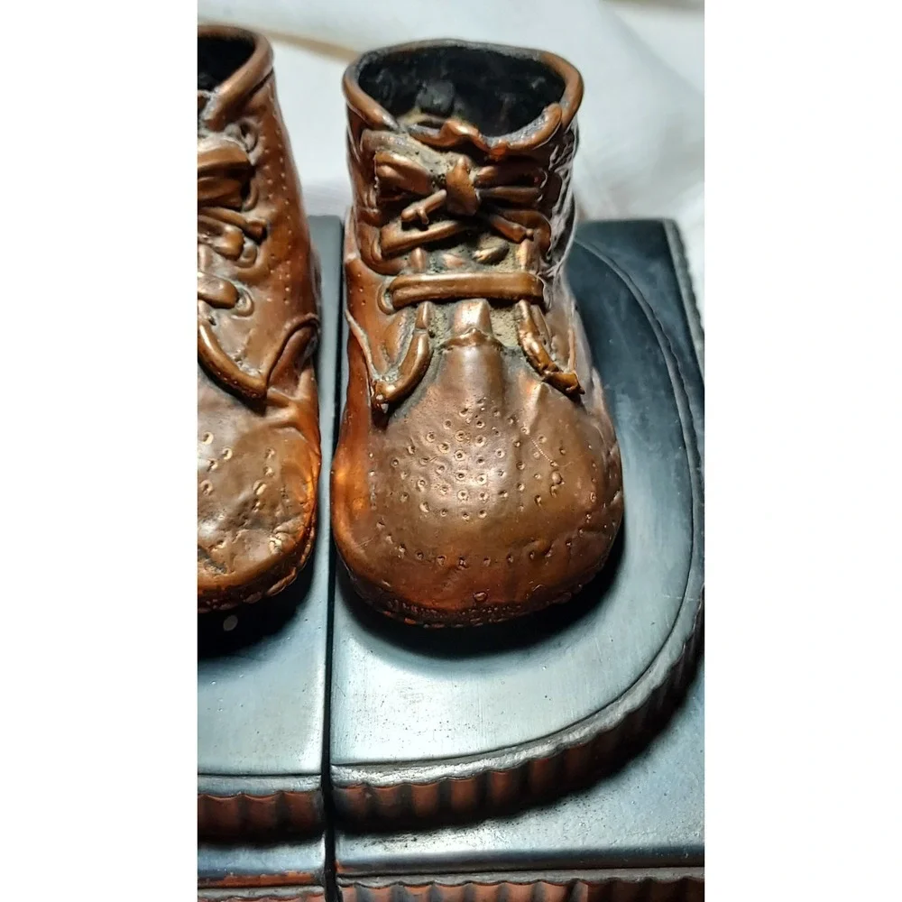 Vintage Bronze Copper Baby Shoe Bookends‎
